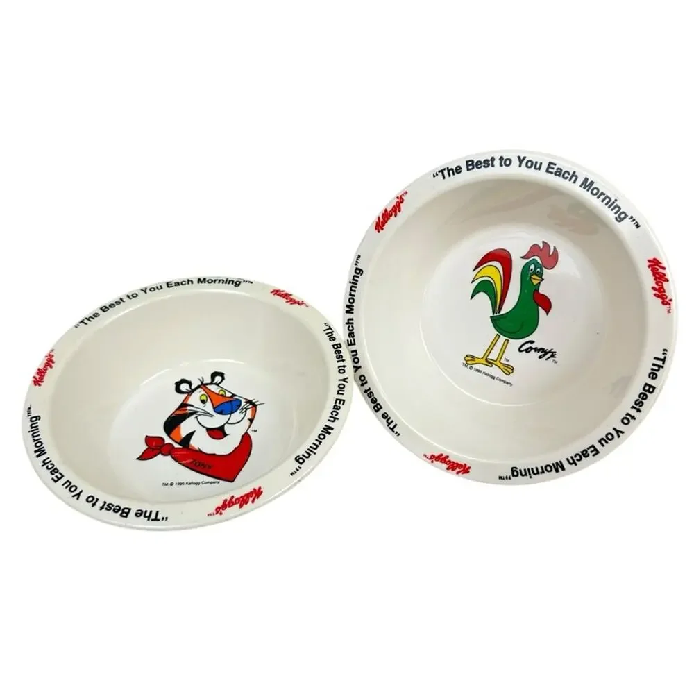 Vintage 1995 Kellogg's Tony Tiger Corny Rooster Cereal Bowls Melamine